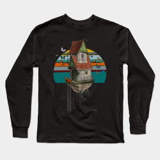 Magic House with butterflies vinntage sun floating flying house Long Sleeve T-Shirt